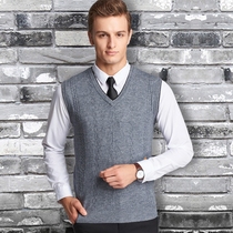 Wool vest men autumn and winter V collar business pure wool sweater pullover knitwear vest sleeveless sweater vest