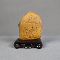 Landscape Small Swing Piece Fishing Boat Singing Night Yellow Dragon Jade New Natural Carved Seed Stock Fine Wax Building Cabinet Terrace Other Appraisal Certificate