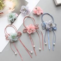 Korean flower streamer hair rope leather band leather band childrens Hairband head rope student ball head rubber band hair accessories