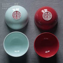 Wedding bowl chopsticks set to bowl Happy Bowl Jingdezhen two people Rice Bowl festive red wedding gift custom tableware