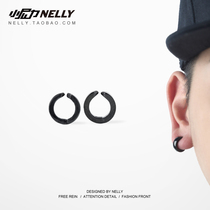 Heybig Fake Earrings Male Earrings Pure Black Ear Button Womens Ear Rings Single Without Earhole Clip Earrings