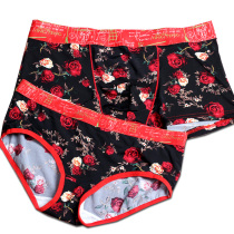 Ice silk couple underwear thin black red rose sexy temptation mens flat corner Womens triangle gift box