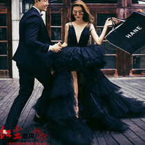  Studio theme clothing New photo street shooting depth of field V dress Personal photo front short back long catwalk wedding dress