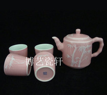 Jingdezhen Cultural Revolution Factory goods Ceramics Single Color glazed Grease Red Handmade Teapot Tea Tea Teapot Tea Cup Sleeve