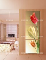 Modern crystal frameless painting Living room decorative painting Mural Entrance hanging painting Corridor background wall Vertical tulip triptych