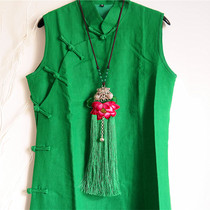 Original National style embroidered piece Lotus necklace National style jewelry imitation old embroidery seedling silver tassel necklace