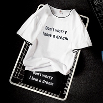 Summer ins tide brand mens short-sleeved t-shirt five-point sleeve Korean version fake two-piece letter tide loose 5-point mid-sleeve clothes