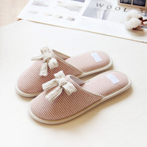  Spring and autumn cotton and linen home slippers Forest womens home slippers Memory cotton non-slip sole floor slippers