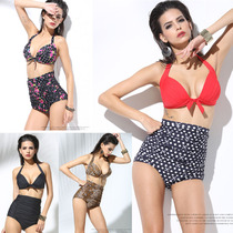 Europe and the United States large size hot spring high waist swimsuit blue bottom red dot big cup cup bikini pregnant women cover scar belly