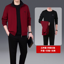 2018 middle-aged and elderly sports suit mens three-piece spring and autumn size dad morning exercise jacket casual sportswear men