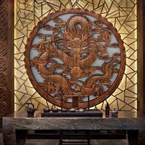 Dongyang wood carving classical three-dimensional jade carving round pendant living room wall hanging background wall hanging screen mural painting