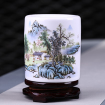 Jingdezhen ceramic pen holder retro Chinese style fortune ornaments brush pen holder large capacity Office study desktop ornaments