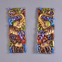 Southeast Asian Wood Carving Elephant Crafts Thailand Solid Wood Carving Board Foyer Partition Wall Decoration Board