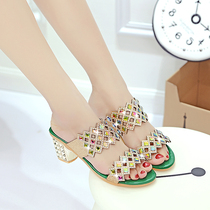2020 Summer new high heel coarse heel water drill outside wearing female slippers hollowed-out for female sandals 100 hitch sandals
