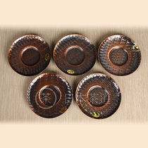 Japanese tea tray tea ceremony fried pure copper bamboo woven copper cup holder five guests