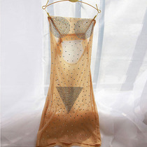 European and American web yarn perspective shiny drill bag glutes back short dress Skinny Sexy Passion Nightclub Uniform Erotics Lingerie