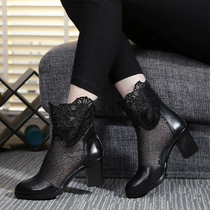 Spring Women Boots Mesh Boots Hollowed-out Boots High Heel Short Boots Woman Spring Autumn Single Boots Mesh Boots Mesh Boots Lace Boots Cool Boots