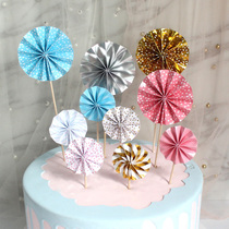 Cake decoration folding fan flower paper fan birthday cake plug-in party dessert table ornaments decoration