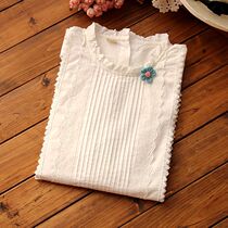 19 White new hipster sweet lace stand neck long pregnant women shirt autumn Korean long sleeve top