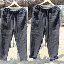 Mens casual pants linen pants linen vintage Chinese style cotton linen pants spring and autumn loose hemp pants
