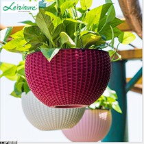 Hanging thick hanging orchid flower pot plastic resin imitation rattan blue hanging pot creative green orchid pot