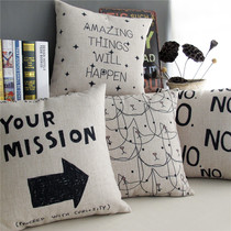 Simple ins Nordic black and white small fresh cafe cotton and Hemp office sofa pillow cushion cover modern personality