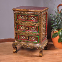 Thai crafts Southeast Asian style decorative bedside table carved gold foil cabinet bedroom retro bedside table