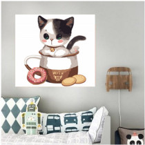 DIY digital oil painting oil painting Hand drawn cartoon children animation animals Hand coloring decorative painting Teacup cat