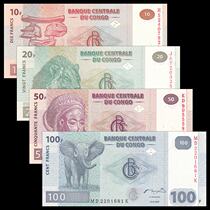 (Africa) New Democratic Congo 4 (102050100 franc) set of banknotes