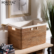  Nordic retro rattan storage basket square with cloth laundry basket King-size dirty clothes basket Clothes storage box finishing box