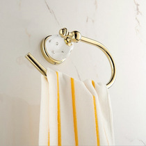 Non-perforated European toilet round towel ring bathroom wall storage hanging ring toilet golden towel hanger