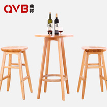 Qubang solid wood bar high-legged round table Simple modern household living room cafe high table Leisure bar table