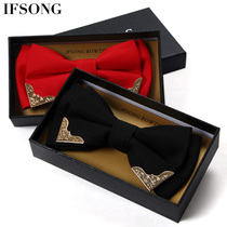 IFSOONG Mens Korean Edition Metal Decorative Collar Tie Male Wedding Dress Groom Wedding Butterfly Knot 