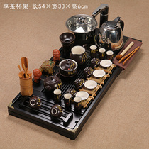 Complete set of tea set ice cracked glaze purple sand ceramic kung fu tea set solid wood tea tray induction cooker four in one