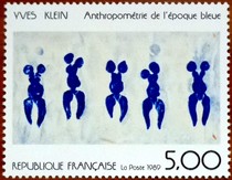 French 1989 Painting Art Stamp Klein Painting Anthropometry in the Blue Age