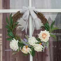 Simulation wreath rattan ring Door decoration Wall decoration Fake flower Living room furniture decoration hanging decoration European American pastoral style