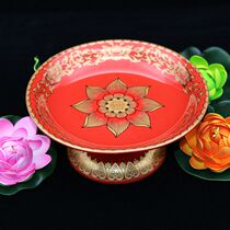 Buddhist Supplies Buddha Hall for a fruit tray for a bowl flag red auspicious lotus ceramic high foot for fruit pan 8 inches