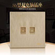 Aup Appliances Champagne Golden Wire Drawing 2 bits Two-Core Two-Core Two-Core Computer Switch sockets Dark mounted wall switch panel