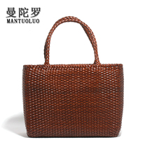 Original genuine leather womens handbag handwoven retro-large capacity bag wrapped in European and American headlayer imported cow leather primary-secondary bag