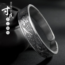 Inch silver 999 sterling silver bracelet anemone handmade sterling silver old silversmith 999 foot Silver fine relief