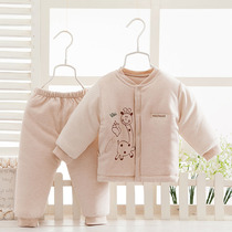 Childrens cotton coat suit Baby toddler thickened winter clothes Boy and girl quilted jacket cotton pants winter color cotton thickened section