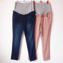New Japanese pregnant women washed cotton jeans spring and autumn leggings summer belly pants small feet pregnant pants