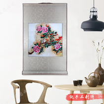 Cantonese embroidery boutique flower and bird living room bedroom decoration painting scroll soft mounted pendant pure handmade embroidery gift
