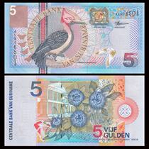 New Suriname 5-shield foreign banknotes Red-necked woodpecker 2000