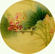 Meticulous painting line drawing draft-fan round face sketch Lotus Chinese painting homework painting