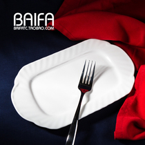 Hotel magnesium porcelain pattern relief rectangular pure white phoenix tail dish restaurant tableware European-style Western food restaurant dish