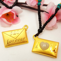 3D Pure Gold Foot Gold Inlaid with Hotan Jade A Love Letter 520 Envelope Pendant Women's Wool Chain Pendant Valentine's Day Gift