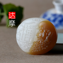 Yurun Yupin Hetian Jade sugar white jade Dharma pendant Russian material with sugar pendant master craft jade pendant