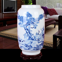 Jingdezhen ceramic vase Blue and white glaze colorful crane Songshan water living room home floor-to-ceiling large porcelain bottle decoration