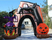 Factory-made Halloween inflatable pumpkin ghost colorful lighting arch festival celebration outdoor display gas mold